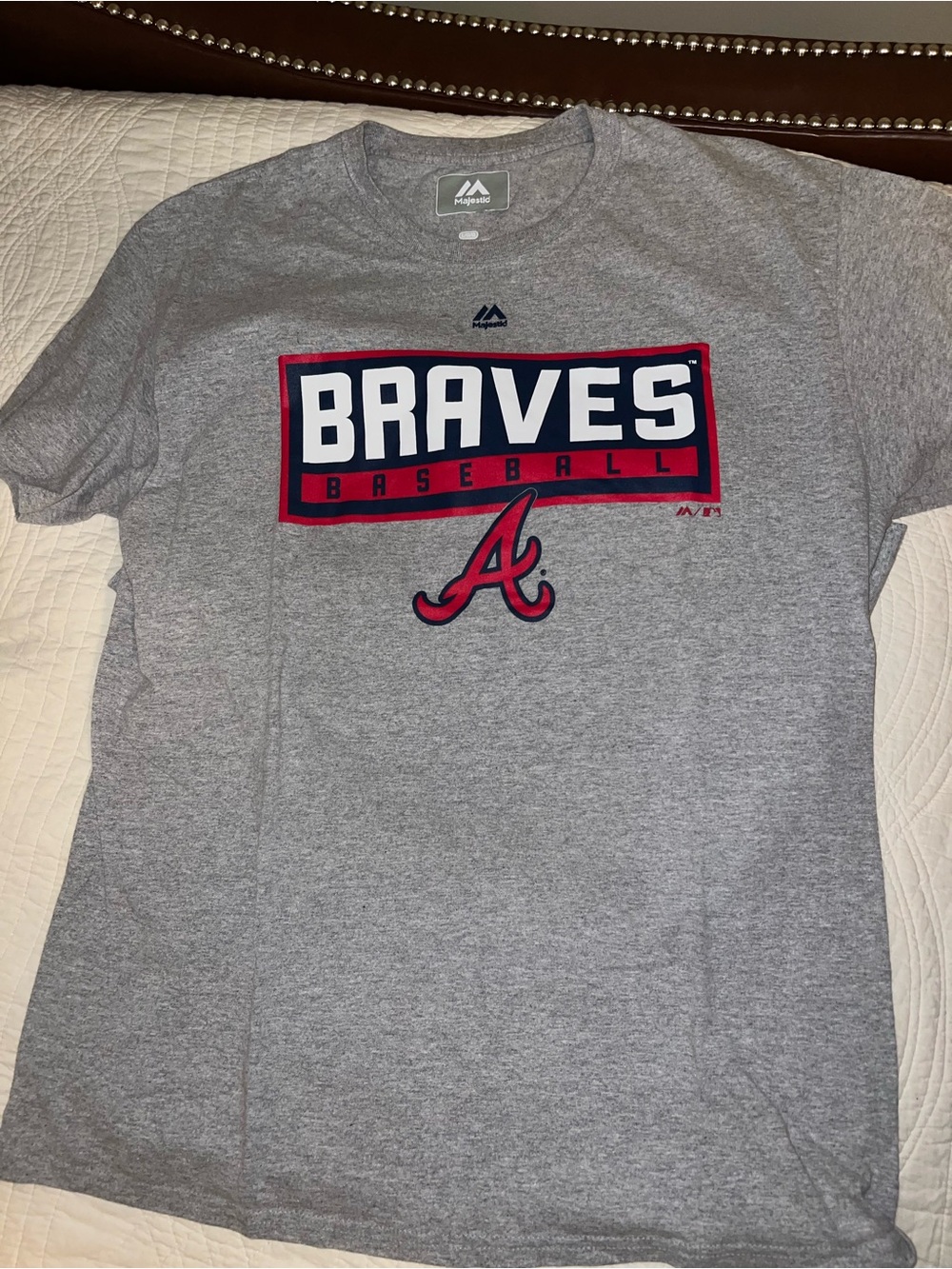 TWO Majestic Gray Atlanta Braves Graphic Tees - Red & Navy Logos - Picture 4 of 9